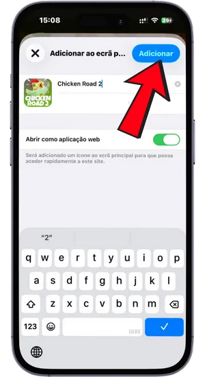 Adicionar o atalho do Chicken Road 2 ao ecrã principal do iPhone