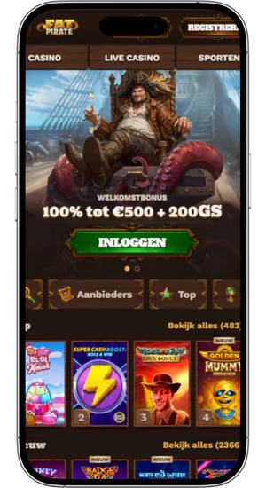 Fatpirate Casinosite openen in Safari browser op iPhone