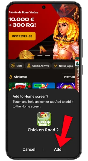 Instalação do atalho do Chicken Road 2 no Android