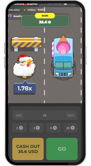 Écran de victoire de Chicken Road affiché après qu'un joueur a effectué un retrait pendant un tour actif